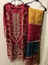 Pakistani Indian shalwar kameez dupatta 3 piece orgenza eid party summer size L