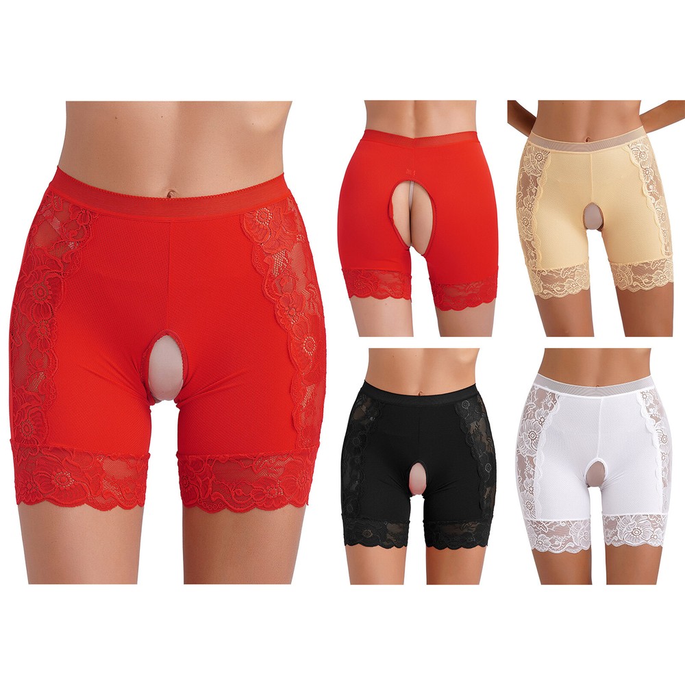 Women's High Waist Lace Crotchless Shorts Boyshorts Knickers Panties Underwear