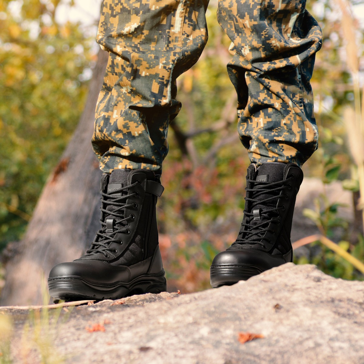 Men's Military Tactical Work Boots Side Zipper Leather