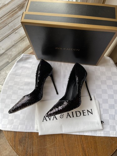 Ava & Aiden Black Sequinned Sexy Sky High Stiletto Pumps Women’s Size 8.5M BNIB - Picture 4 of 10