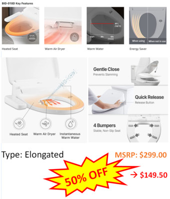 SK magic Luxury Electric Bidet  Heated Toilet Seat Elongated, Easy Installation