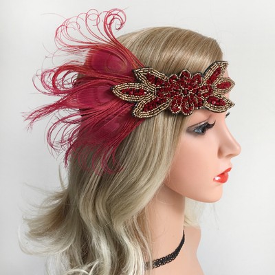 Retro Flapper Headband Roaring 20s Headpiece Feather Hair