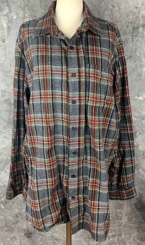 LL Bean Herren grau grün & rot kariert traditionelle Passform Flanellhemd Gr. XL Tall