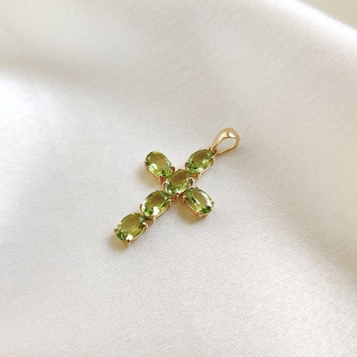 Peridot Cross Pendant, Gold Plated Silver Pendant, Holy Cross Birthstone Pendant - Picture 5 of 8
