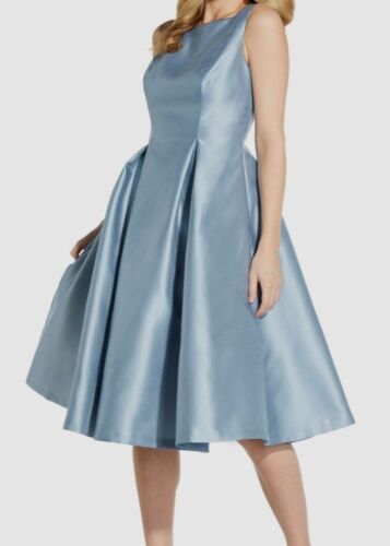 Adrianna Papell Womens Blue Boat-Neck A-Line Dress Size 8