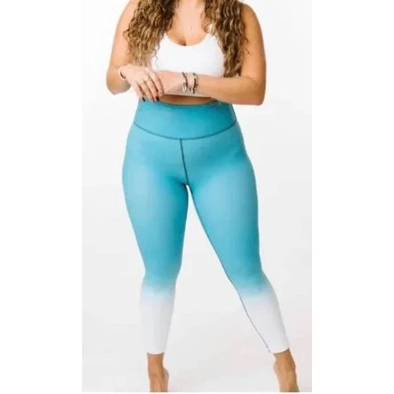 Zyia Active Venom Ombre Metallic Light n Tight Leggings Teal Blue