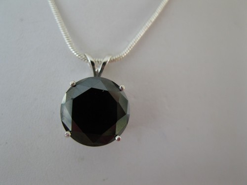 3.97ct NATURAL BLACK DIAMOND NECKLACE/PENDANT,FREE DIA TESTER,CERT,SNAKE CHAIN - Picture 3 of 8