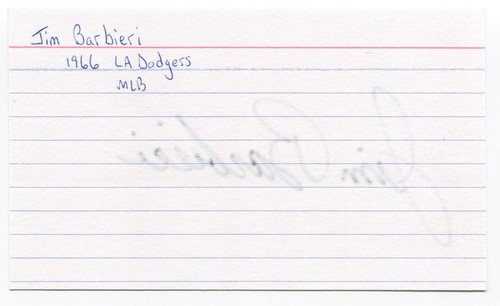 Jim Barbieri Signed 3x5 Index Card Autographed Signature Los Angeles Dodgers MLB - Picture 2 of 2