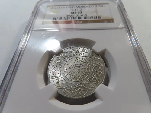 J44 Morocco AH-1315 (1897) Silver 2.5 Dirhams NGC MS-63