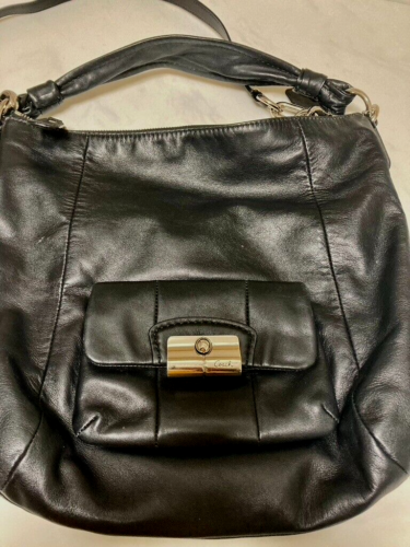 COACH Kristin large black leather shoulder bag hobo purse with crossbody strap - Picture 1 of 10