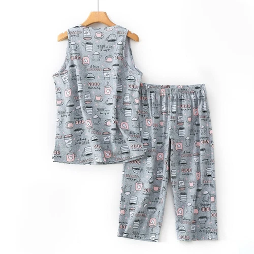 Womens Capri Set Sleepwear Soft Pajamas Sleep Nightshirts Print Cotton Nightwear - Bild 11 von 27