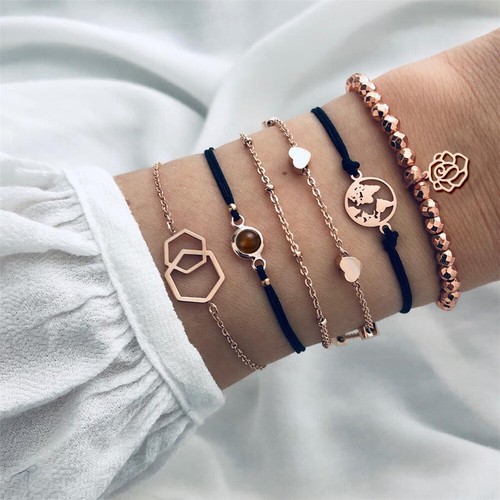 Damen Boho Liebe Meeresschildkröte Karte Seil Perlen Armreif Manschette Armband Schmuck - Bild 5 von 11