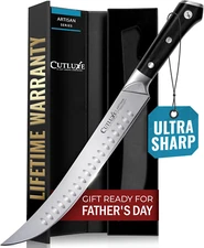 Cutluxe Butcher Knife – 10″ Cimeter Breaking Knife, Razor Sharp Forged High Carb