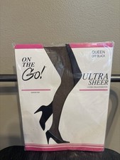 On The Go Ultra Sheer Pantyhose Queen Size Off Black Sheer Toe NIP Hosiery
