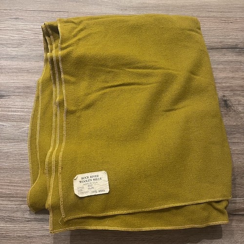 Rock River Woolen Mills Drab 100% Wool Blanket Military Style 66x90 USA Made