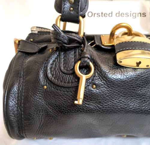 Bolso de Mano CHLOE Paddington Cadena Candado Llave Boston Cuero Negro Auténtico Japón - Imagen 8 de 23