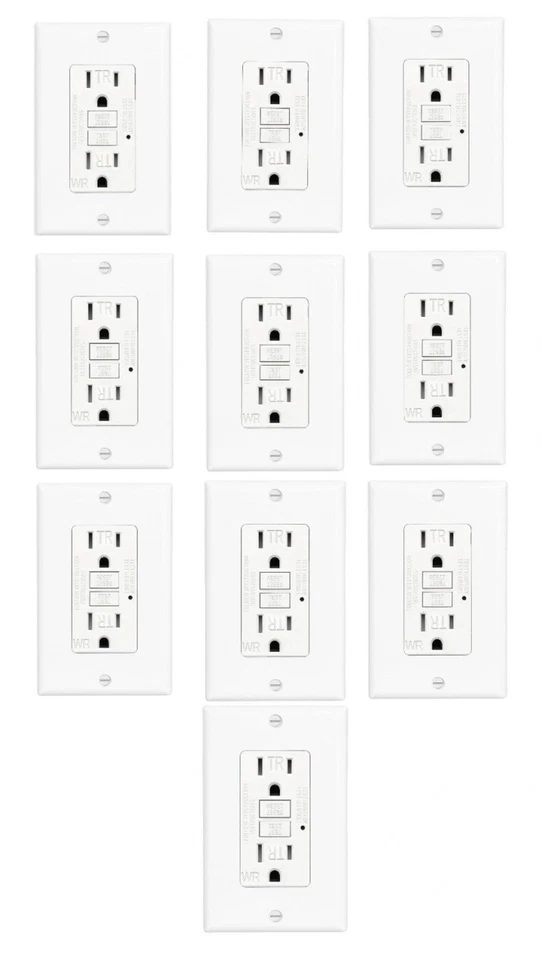 10PK GFCI 15AMPGFI Safety Outlet Receptacle w/ Wall Plate LED Indicator TR WR - Image 3 of 4