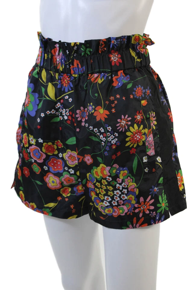 Mini Pantalones Cortos Tibi Para Mujer Estampado Floral Detalle Volantes Negros Multi Talla XS Foto 2 de 4