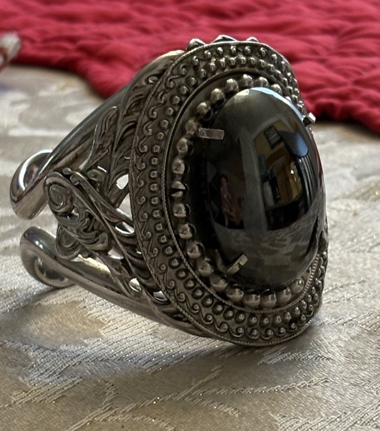 Hematite Statement Bracelet Hinged Cuff Vintage W… - image 1