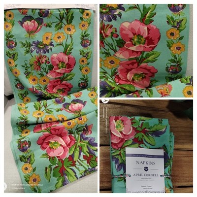April Cornell 13 pc TABLE RUNNER & NAPKINS PENNY'S PATIO teal tropical  90''L NEW