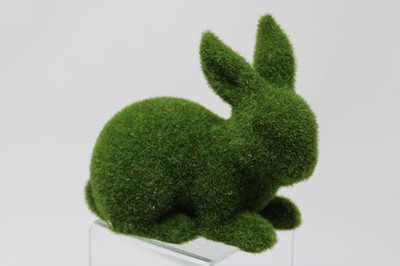 Easter Faux Moss Covered Bunny Rabbit Figurine Laying Down Table Decoration 5.5''