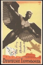 Germany 1936 Lufthansa Olympics Airmail Card USED Sieger Estate 113726