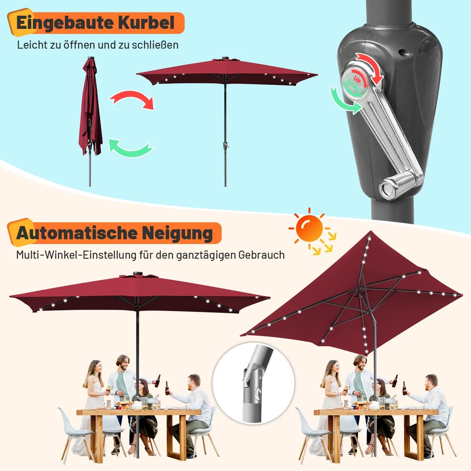 Sonnenschirm Rechteckig mit/ohone LED Garden Parasol Ø1.4x2.1m/2x3m Balkonschirm - Bild 3 von 4