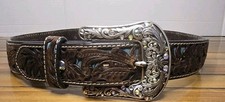 Ariat Womens Tooled Leather Belt Size S Brown Turquoise Inlay Rhinestone Bling