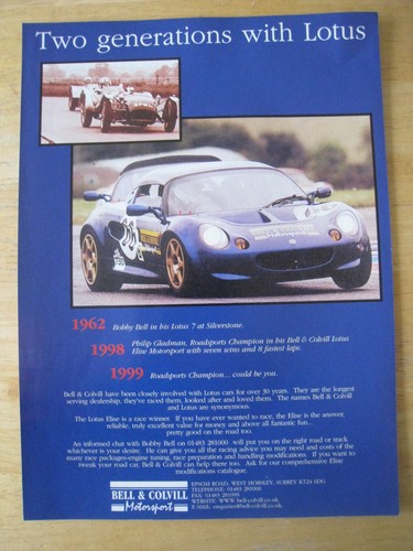LOTUS BELL & COLVILL MOTORSPORT BOBBY BELL LOTUS 7 SILVERSTONE ADVERT A4 FILE 50