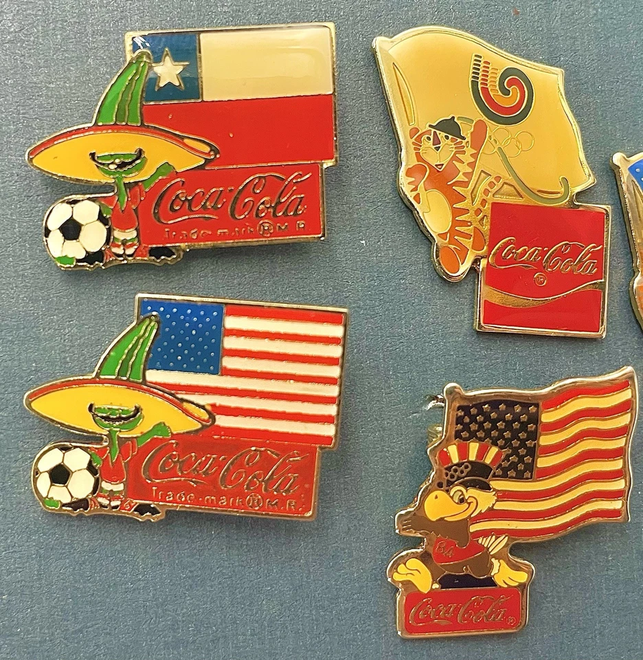 Coca-Cola Vintage 1980's Olympic Pins - Mexico, Seoul, USA - 5 Total - NEW - Image 2 of 4