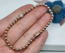 NUOVO bracciale originale PANDORA perle oro rosa e pavè 19 cm ALE MET 💕 IMBALLATO 