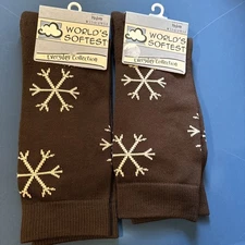 World, Softest, Socks, Everyday Collection ￼ snowflakes, chocolate brown 2 pair.