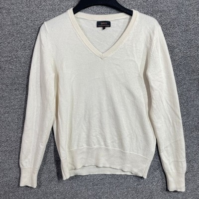 Quince Wool Sweater Womens S Ivory 100% Mongolian Cashmere V-Neck