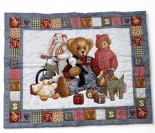 Hand Quilted Blue Jean Teddy Bear Toys Blocks Quilt Baby Crib Blanket Nursery