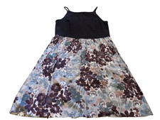 Ann Taylor Loft Dress Solid Black Tank Top Purple Floral Pleated Skirt sz 6 EUC
