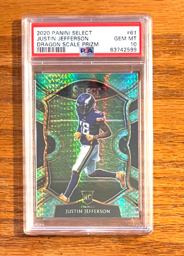 2020 Panini Select Justin Jefferson #61 Dragon Scale Prizm /67 PSA 10 Rookie