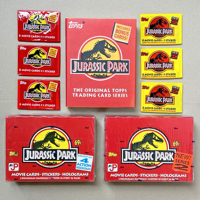 Jurassic Park Topps Serie 1+2 Displays (1992) + Buch | 78 Trading Cards Booster