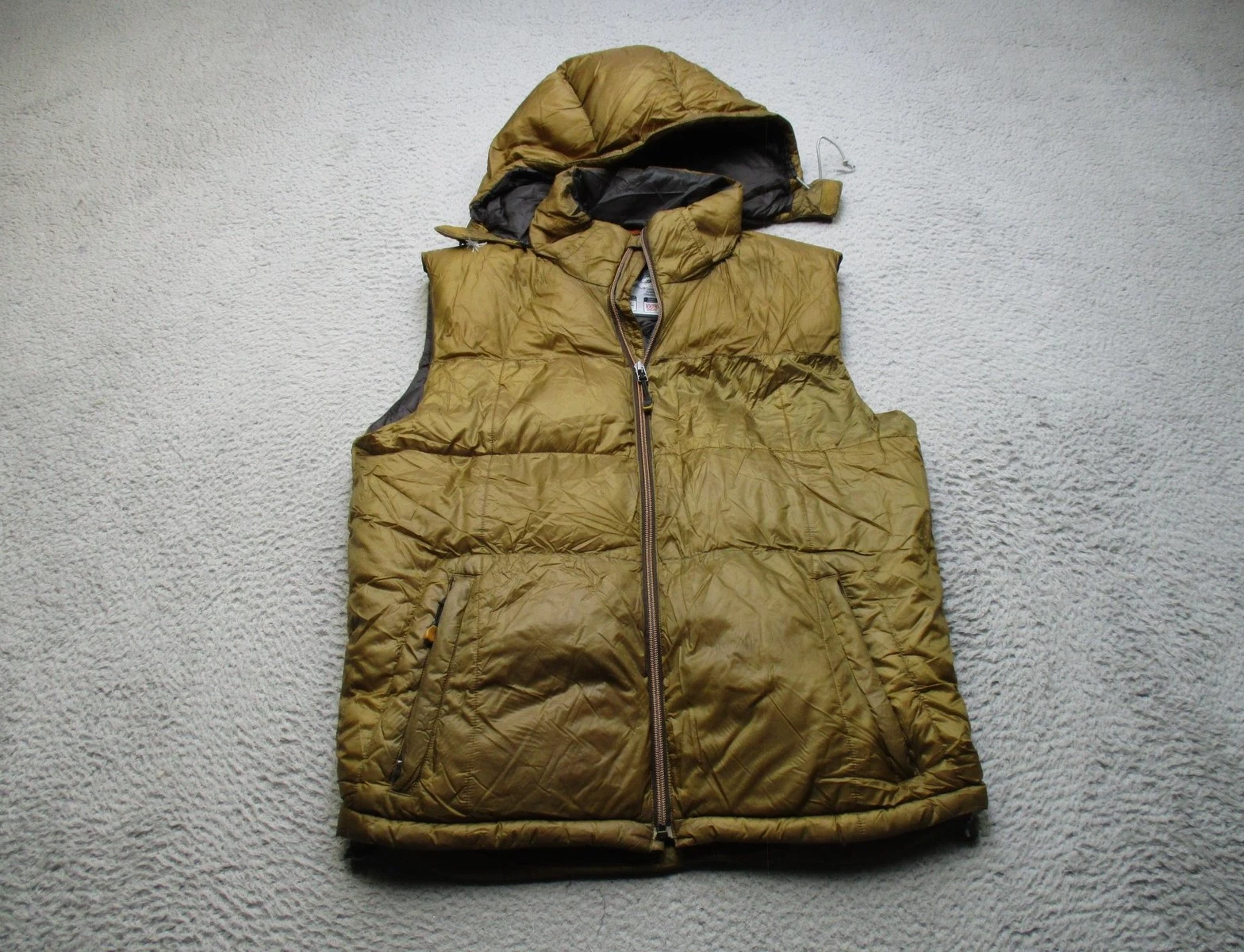 ZegnaSport UltraDown Vest Mens Medium Brown Hooded Puffer Quilted Zip Pockets