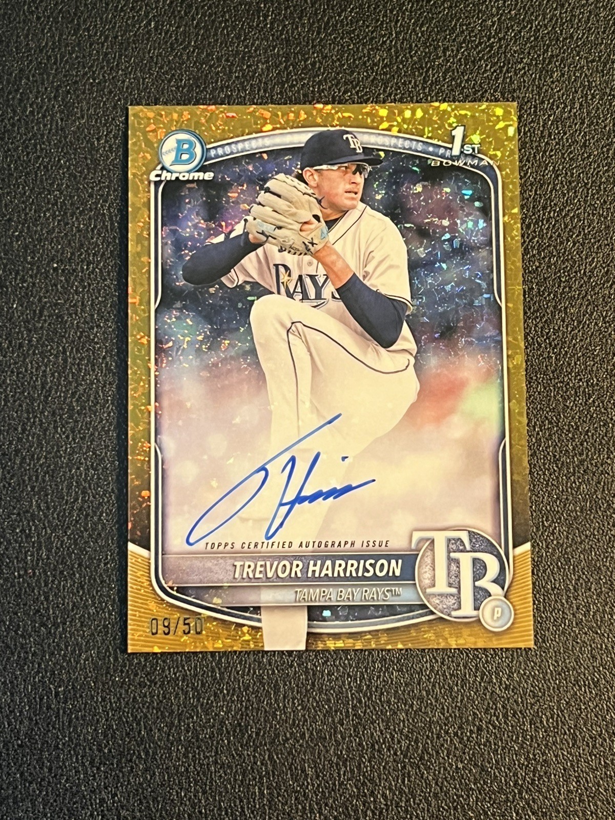 2025 Bowman Chrome 1st Trevor Harrison Gold Mini-Diamond Refractor Auto /50 Rays