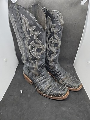 R Watson Caiman Belly Cowboy boots sz 7 D Square Toe Black Vintage Goodyear