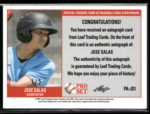 2021 Leaf Pro Set JOSE SALAS XRC Red Blue Cracked Auto /3 #PA-JS1 FAST SHIP Z639 - Picture 2 of 3