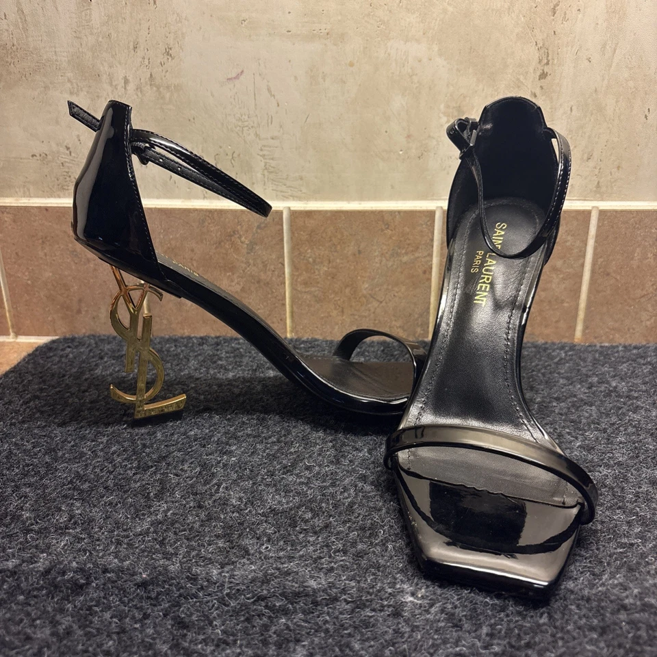 YSL Heels Saint Laurent Opyum Heels Black Patent Leather Size 38 EU 8 US - Image 1 of 4