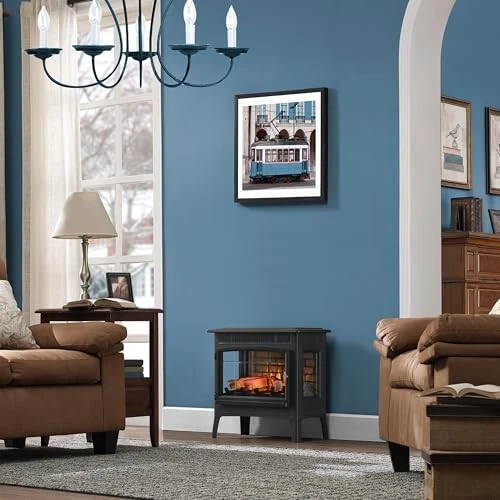 Freestanding Electric Fireplace Stove Heater with 3D Flame Effect for Black - Image 3 of 4