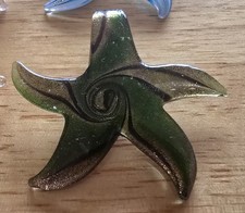 Rare Art Glass Starfish Pendant Green Gold Blown New Murano Style