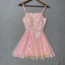 Pink Iridescent Sequin Lace Up Corset Back Mini Dress Homecoming Party Size 10