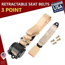 Beige 1PC 3 Point Universal Strap Retractable & Adjustable Safety Seat Belt