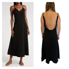 Nordstrom V-Neck Cover- Up Maxi Dress Small Black Open Back S Resort VAca NWOT