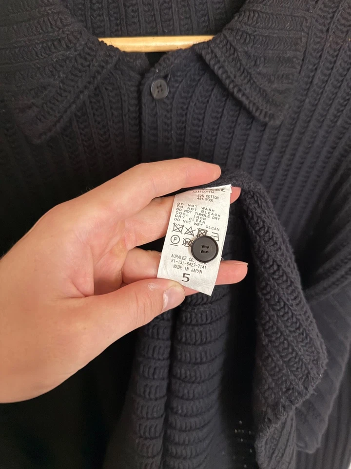 Suéter Cárdigan Auralee Negro Lana Algodón Tejido Camisa Talla 5 Foto 4 de 4