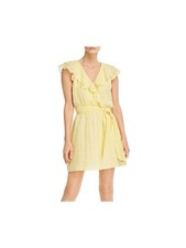 PARKER Womens Yellow Cap Sleeve V Neck Short Faux Wrap Dress Size: S