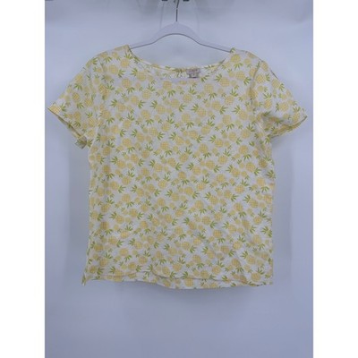J Crew Womens Pineapple Linen Blend Top Size M Resort Tropical Vacation Fruit